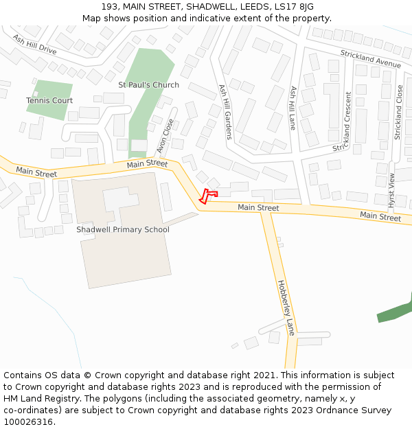 193, MAIN STREET, SHADWELL, LEEDS, LS17 8JG: Location map and indicative extent of plot