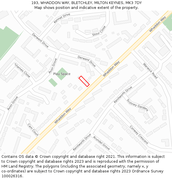 193, WHADDON WAY, BLETCHLEY, MILTON KEYNES, MK3 7DY: Location map and indicative extent of plot