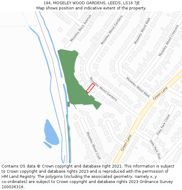 194, MOSELEY WOOD GARDENS, LEEDS, LS16 7JE: Location map and indicative extent of plot