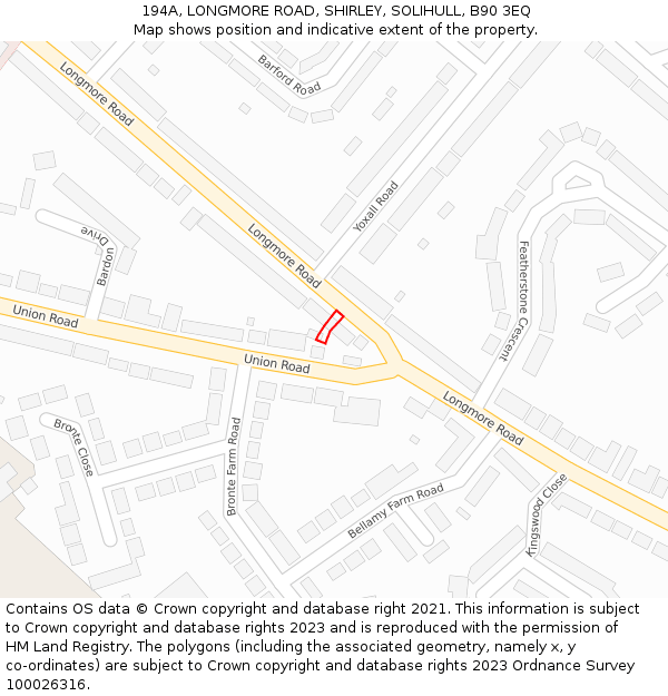 194A, LONGMORE ROAD, SHIRLEY, SOLIHULL, B90 3EQ: Location map and indicative extent of plot