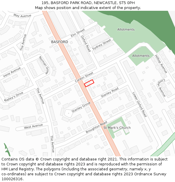 195, BASFORD PARK ROAD, NEWCASTLE, ST5 0PH: Location map and indicative extent of plot
