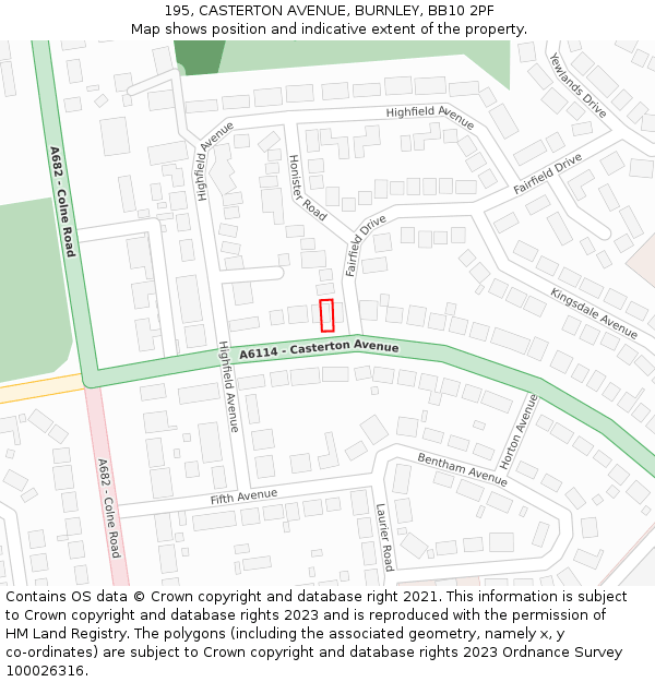 195, CASTERTON AVENUE, BURNLEY, BB10 2PF: Location map and indicative extent of plot