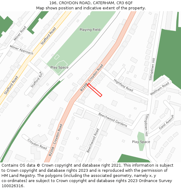 196, CROYDON ROAD, CATERHAM, CR3 6QF: Location map and indicative extent of plot