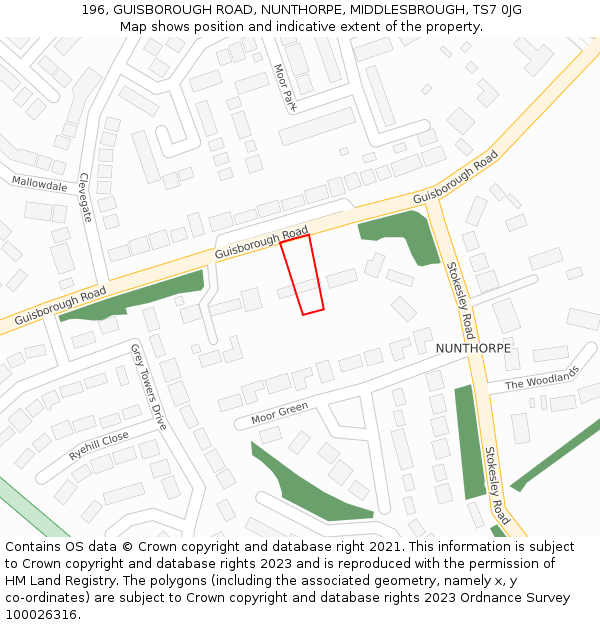 196, GUISBOROUGH ROAD, NUNTHORPE, MIDDLESBROUGH, TS7 0JG: Location map and indicative extent of plot