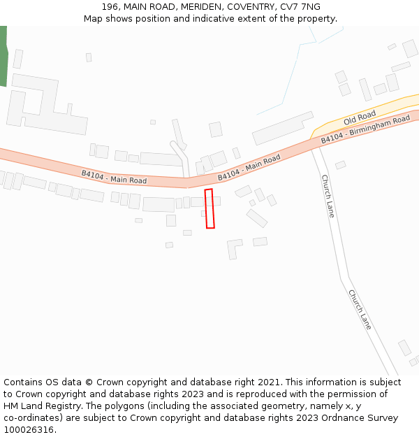 196, MAIN ROAD, MERIDEN, COVENTRY, CV7 7NG: Location map and indicative extent of plot