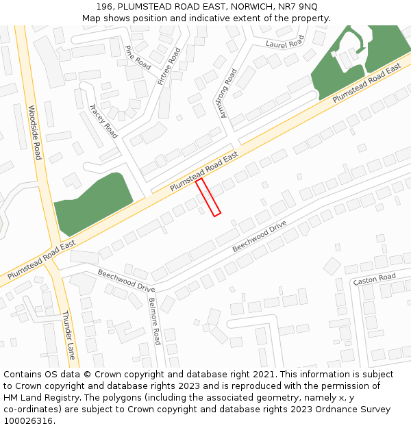 196, PLUMSTEAD ROAD EAST, NORWICH, NR7 9NQ: Location map and indicative extent of plot