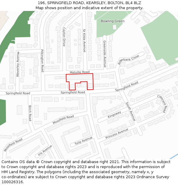 196, SPRINGFIELD ROAD, KEARSLEY, BOLTON, BL4 8LZ: Location map and indicative extent of plot
