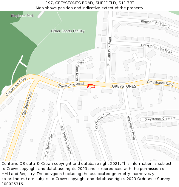 197, GREYSTONES ROAD, SHEFFIELD, S11 7BT: Location map and indicative extent of plot