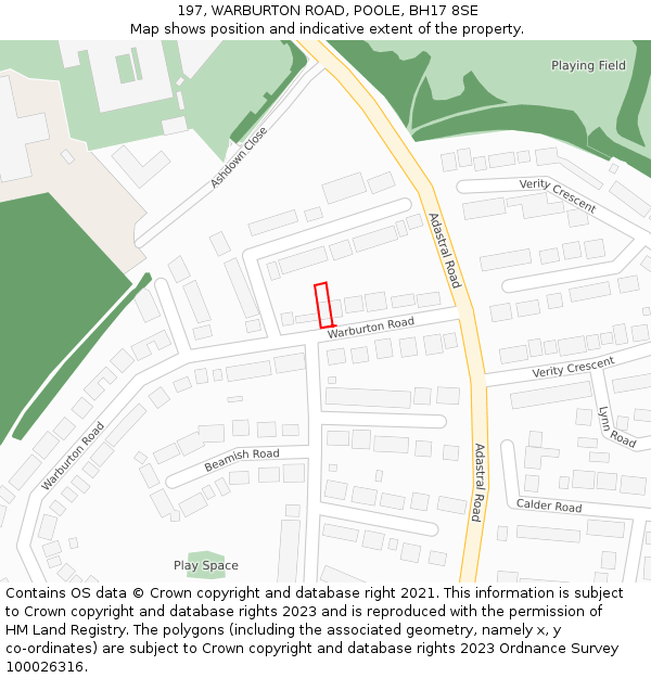 197, WARBURTON ROAD, POOLE, BH17 8SE: Location map and indicative extent of plot