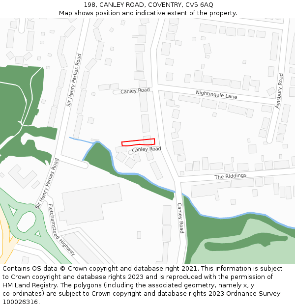 198, CANLEY ROAD, COVENTRY, CV5 6AQ: Location map and indicative extent of plot