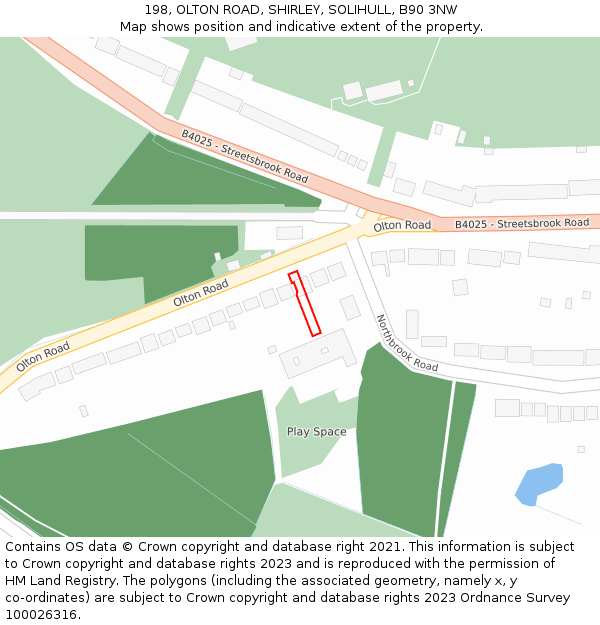 198, OLTON ROAD, SHIRLEY, SOLIHULL, B90 3NW: Location map and indicative extent of plot