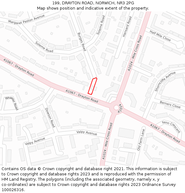 199, DRAYTON ROAD, NORWICH, NR3 2PG: Location map and indicative extent of plot