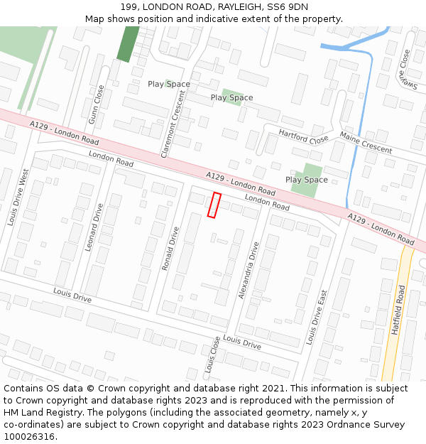 199, LONDON ROAD, RAYLEIGH, SS6 9DN: Location map and indicative extent of plot