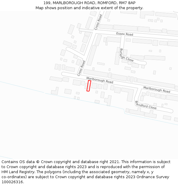 199, MARLBOROUGH ROAD, ROMFORD, RM7 8AP: Location map and indicative extent of plot