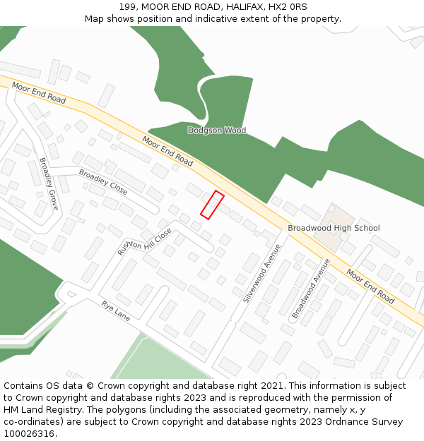 199, MOOR END ROAD, HALIFAX, HX2 0RS: Location map and indicative extent of plot