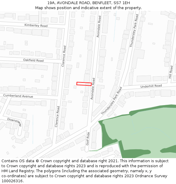 19A, AVONDALE ROAD, BENFLEET, SS7 1EH: Location map and indicative extent of plot