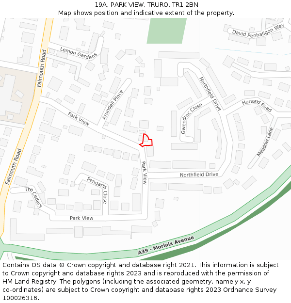 19A, PARK VIEW, TRURO, TR1 2BN: Location map and indicative extent of plot