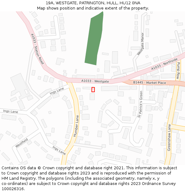 19A, WESTGATE, PATRINGTON, HULL, HU12 0NA: Location map and indicative extent of plot