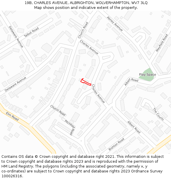 19B, CHARLES AVENUE, ALBRIGHTON, WOLVERHAMPTON, WV7 3LQ: Location map and indicative extent of plot