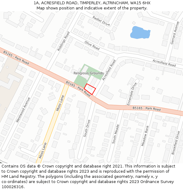 1A, ACRESFIELD ROAD, TIMPERLEY, ALTRINCHAM, WA15 6HX: Location map and indicative extent of plot