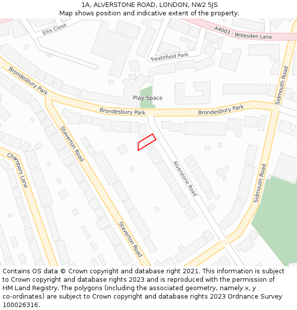 1A, ALVERSTONE ROAD, LONDON, NW2 5JS: Location map and indicative extent of plot