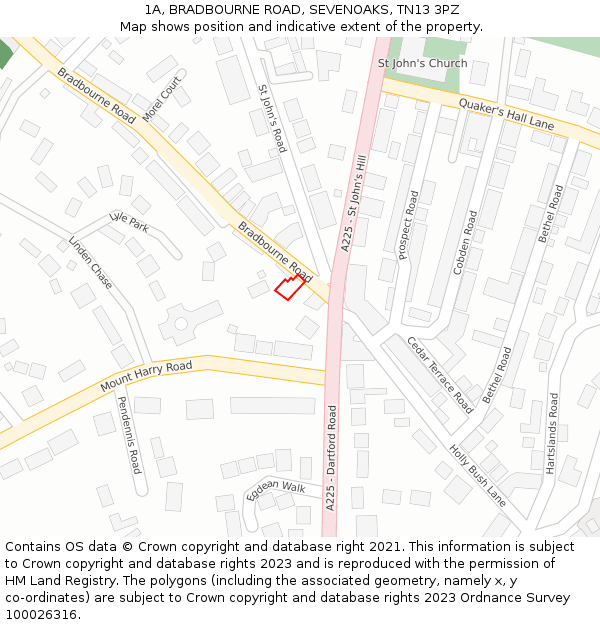 1A, BRADBOURNE ROAD, SEVENOAKS, TN13 3PZ: Location map and indicative extent of plot