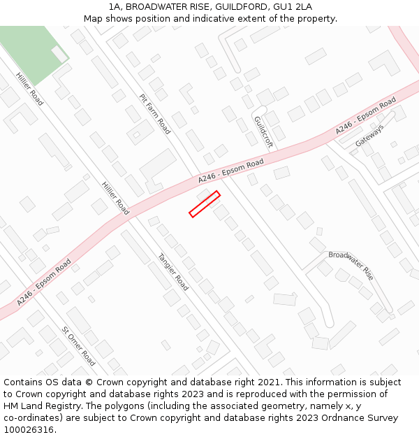 1A, BROADWATER RISE, GUILDFORD, GU1 2LA: Location map and indicative extent of plot