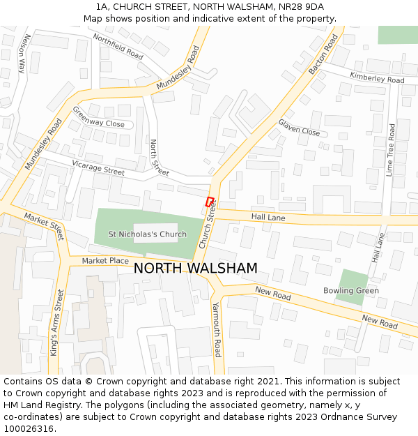 1A, CHURCH STREET, NORTH WALSHAM, NR28 9DA: Location map and indicative extent of plot