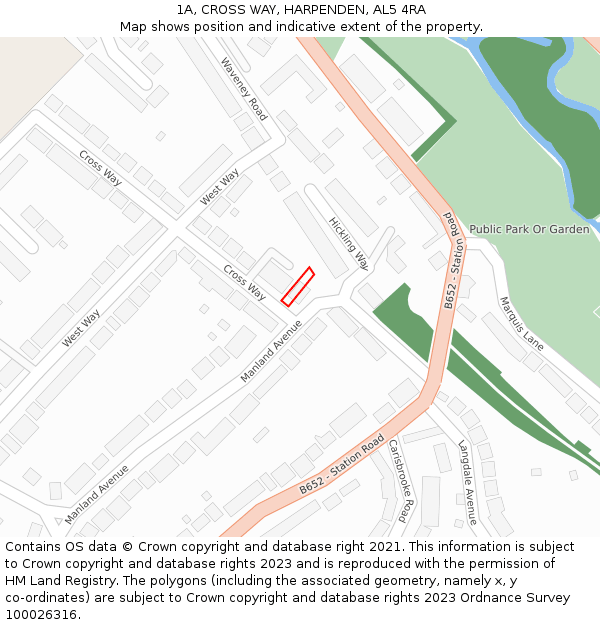 1A, CROSS WAY, HARPENDEN, AL5 4RA: Location map and indicative extent of plot