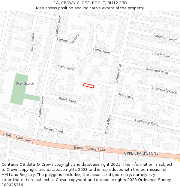 1A, CROWN CLOSE, POOLE, BH12 3BD: Location map and indicative extent of plot