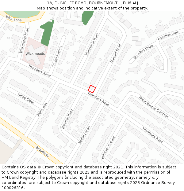 1A, DUNCLIFF ROAD, BOURNEMOUTH, BH6 4LJ: Location map and indicative extent of plot