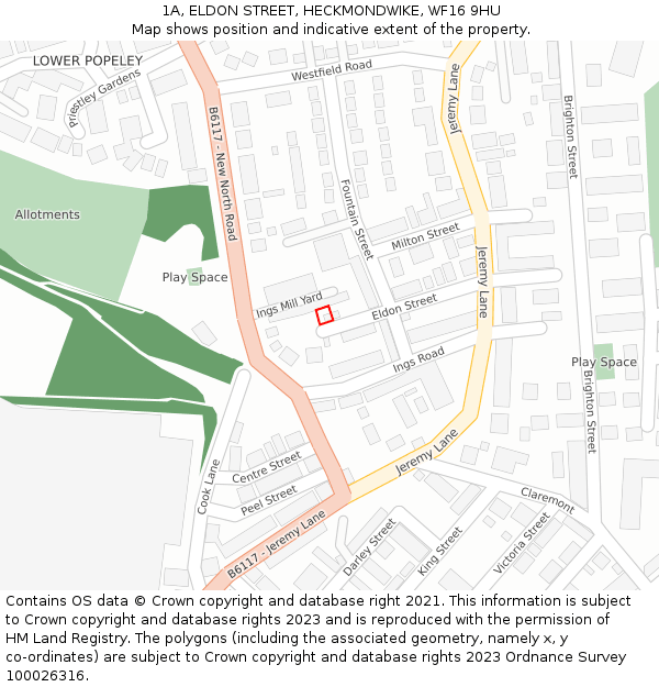 1A, ELDON STREET, HECKMONDWIKE, WF16 9HU: Location map and indicative extent of plot