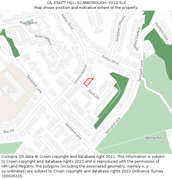 1A, ESKITT HILL, SCARBOROUGH, YO12 5LX: Location map and indicative extent of plot