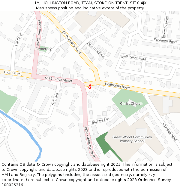 1A, HOLLINGTON ROAD, TEAN, STOKE-ON-TRENT, ST10 4JX: Location map and indicative extent of plot
