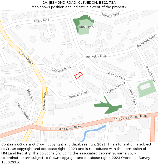 1A, JESMOND ROAD, CLEVEDON, BS21 7SA: Location map and indicative extent of plot