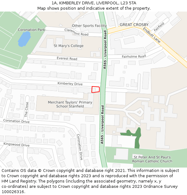 1A, KIMBERLEY DRIVE, LIVERPOOL, L23 5TA: Location map and indicative extent of plot