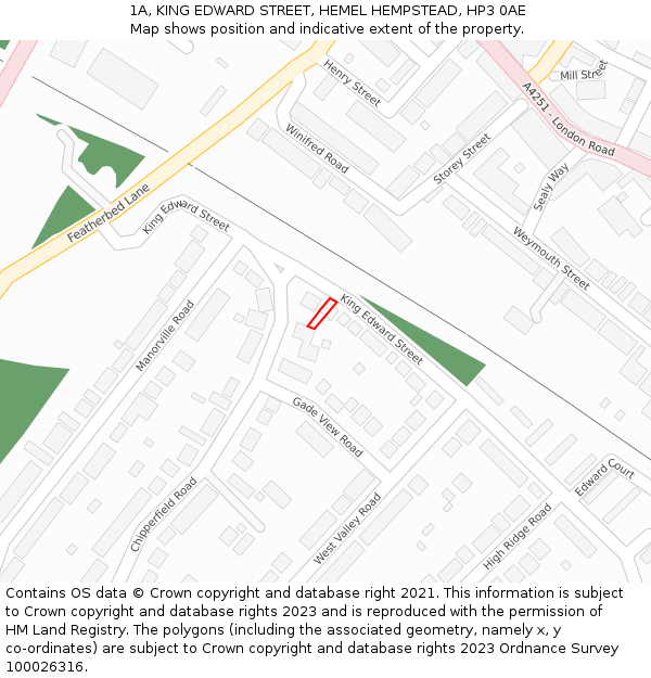 1A, KING EDWARD STREET, HEMEL HEMPSTEAD, HP3 0AE: Location map and indicative extent of plot