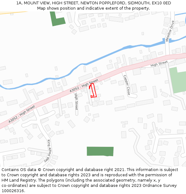 1A, MOUNT VIEW, HIGH STREET, NEWTON POPPLEFORD, SIDMOUTH, EX10 0ED: Location map and indicative extent of plot