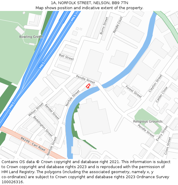 1A, NORFOLK STREET, NELSON, BB9 7TN: Location map and indicative extent of plot