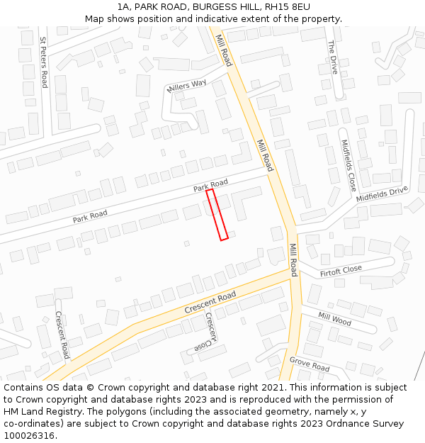 1A, PARK ROAD, BURGESS HILL, RH15 8EU: Location map and indicative extent of plot