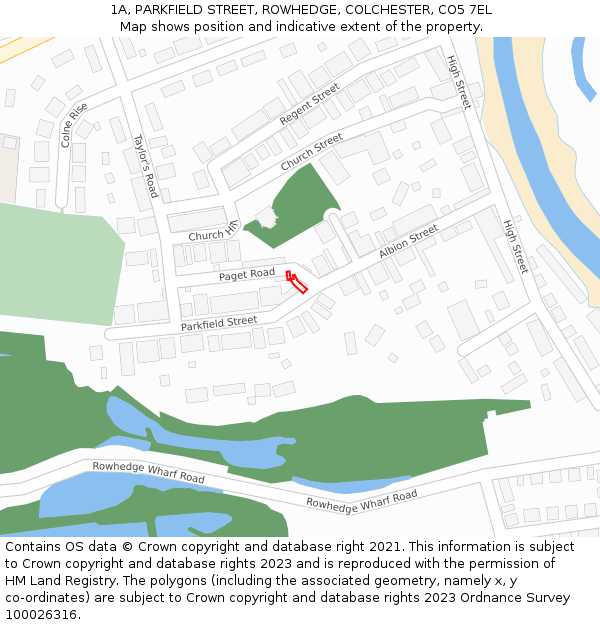 1A, PARKFIELD STREET, ROWHEDGE, COLCHESTER, CO5 7EL: Location map and indicative extent of plot