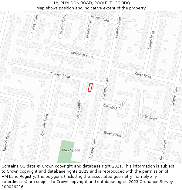 1A, PHYLDON ROAD, POOLE, BH12 3DQ: Location map and indicative extent of plot