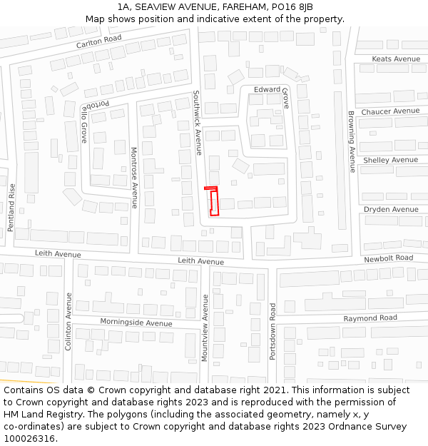 1A, SEAVIEW AVENUE, FAREHAM, PO16 8JB: Location map and indicative extent of plot