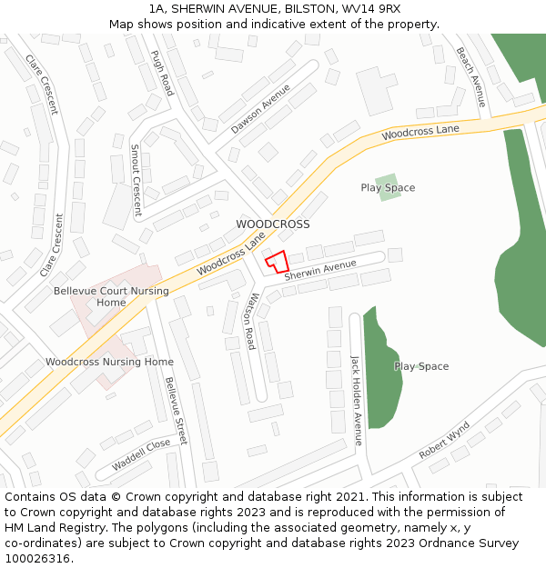 1A, SHERWIN AVENUE, BILSTON, WV14 9RX: Location map and indicative extent of plot