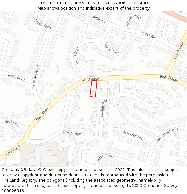 1A, THE GREEN, BRAMPTON, HUNTINGDON, PE28 4RD: Location map and indicative extent of plot