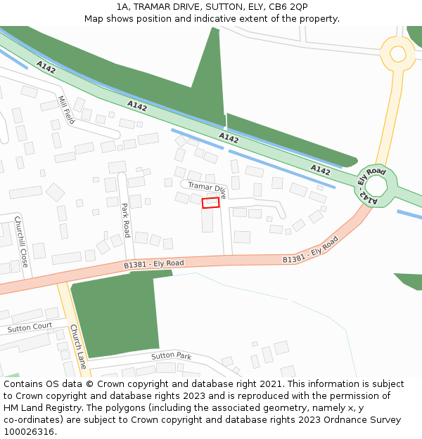 1A, TRAMAR DRIVE, SUTTON, ELY, CB6 2QP: Location map and indicative extent of plot