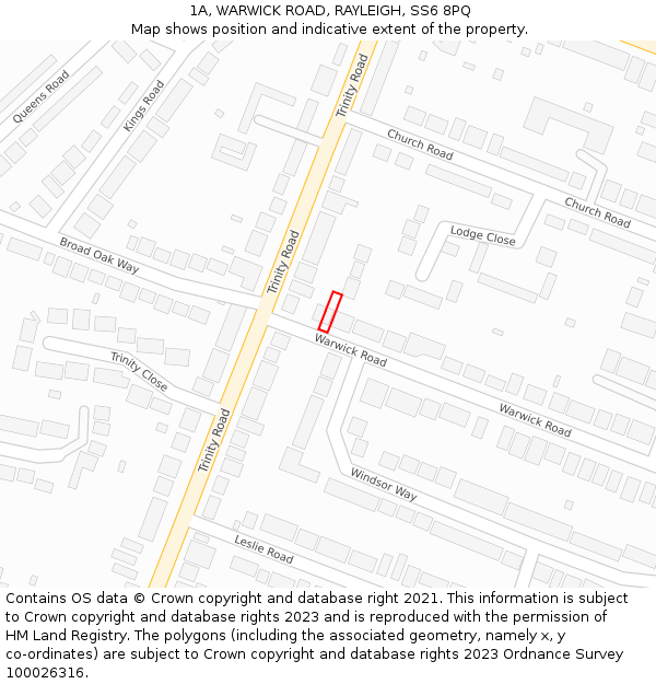 1A, WARWICK ROAD, RAYLEIGH, SS6 8PQ: Location map and indicative extent of plot