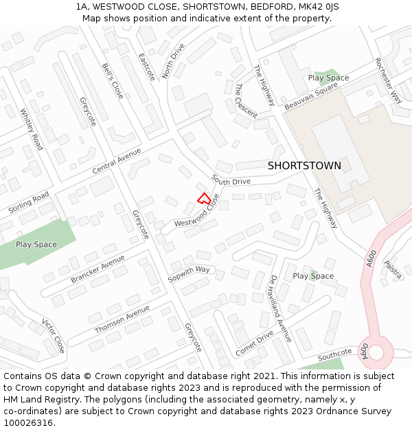 1A, WESTWOOD CLOSE, SHORTSTOWN, BEDFORD, MK42 0JS: Location map and indicative extent of plot