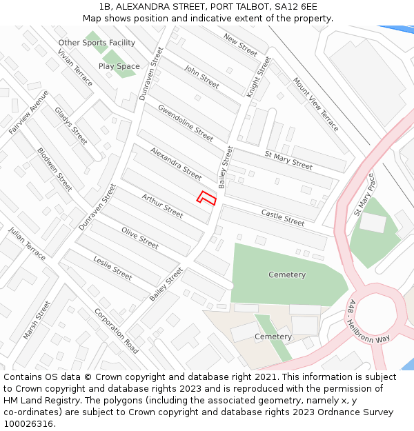 1B, ALEXANDRA STREET, PORT TALBOT, SA12 6EE: Location map and indicative extent of plot