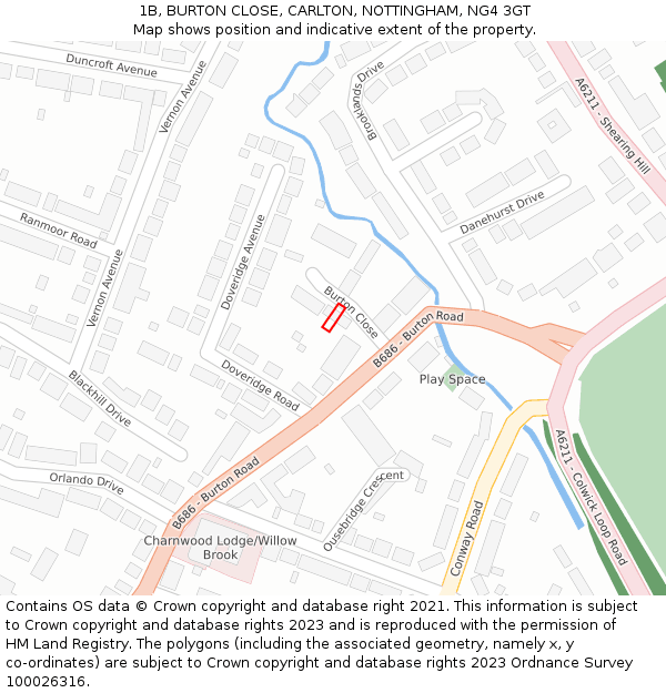 1B, BURTON CLOSE, CARLTON, NOTTINGHAM, NG4 3GT: Location map and indicative extent of plot